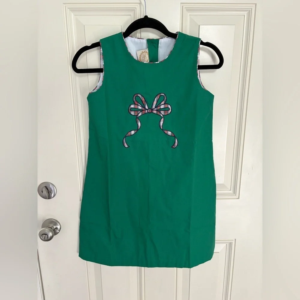 Annie Apron Dress Kiawah Kelly Green with Merritt Park Plaid Bow NWT Size 14